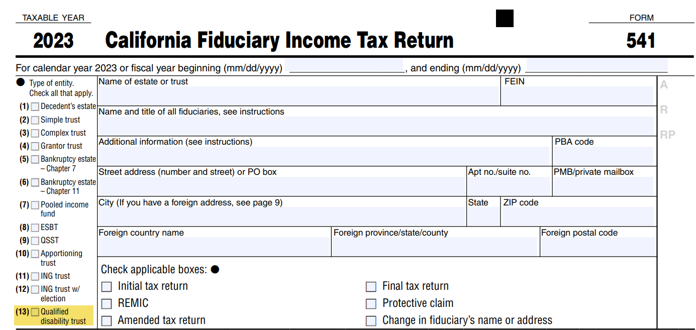 2023 California Fiduciary Income Tax Return screenshot